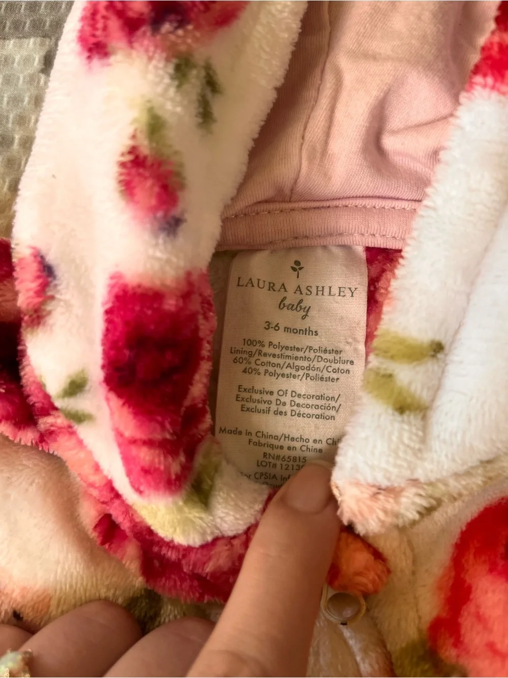 Laura Ashley Baby Pink Floral Hooded Plush Footies